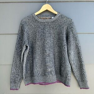 Classic Felted Heather Gray Sweater with Cable Detail - M